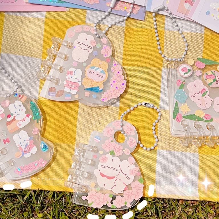 Sticker Hình Dán PET Hình Thỏ Mèo Râu Quăn Lấp Lánh Trang Trí Toploader Bullet Journal