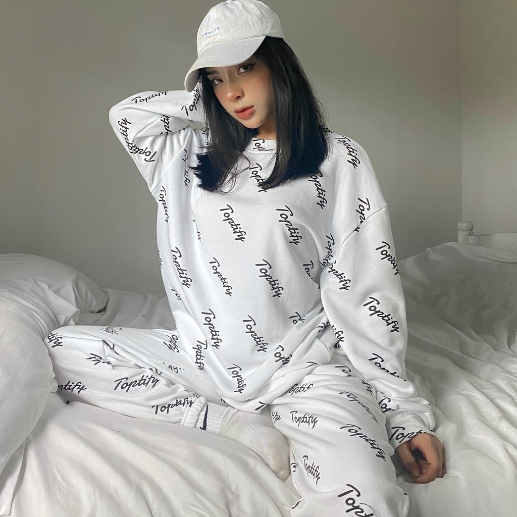 Bộ quần áo nỉ TOPTIFY in logo dài tay sweater và jogger Mary Rose Set S06