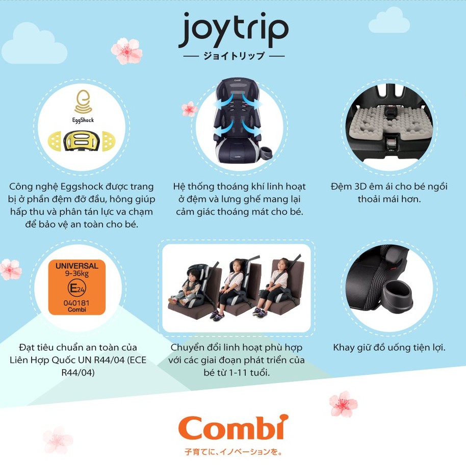 Ghế ngồi ô tô Combi Joytrip Plus màu black/ ghi nâu