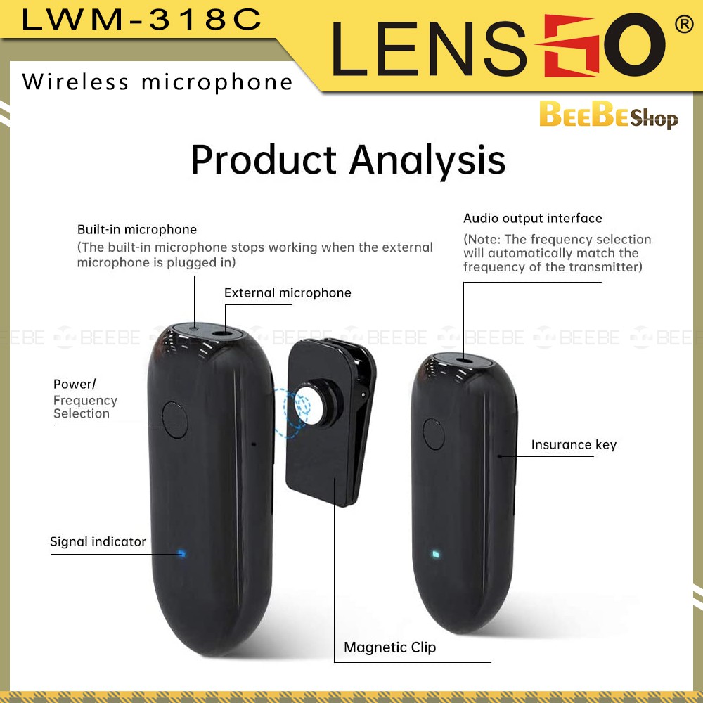 LENSGO LWM 318C - Micro Không Dây Thu Âm Cho Điện Thoại, Máy Ảnh Cho Vlogger, Phỏng Vấn (Sóng UHF)