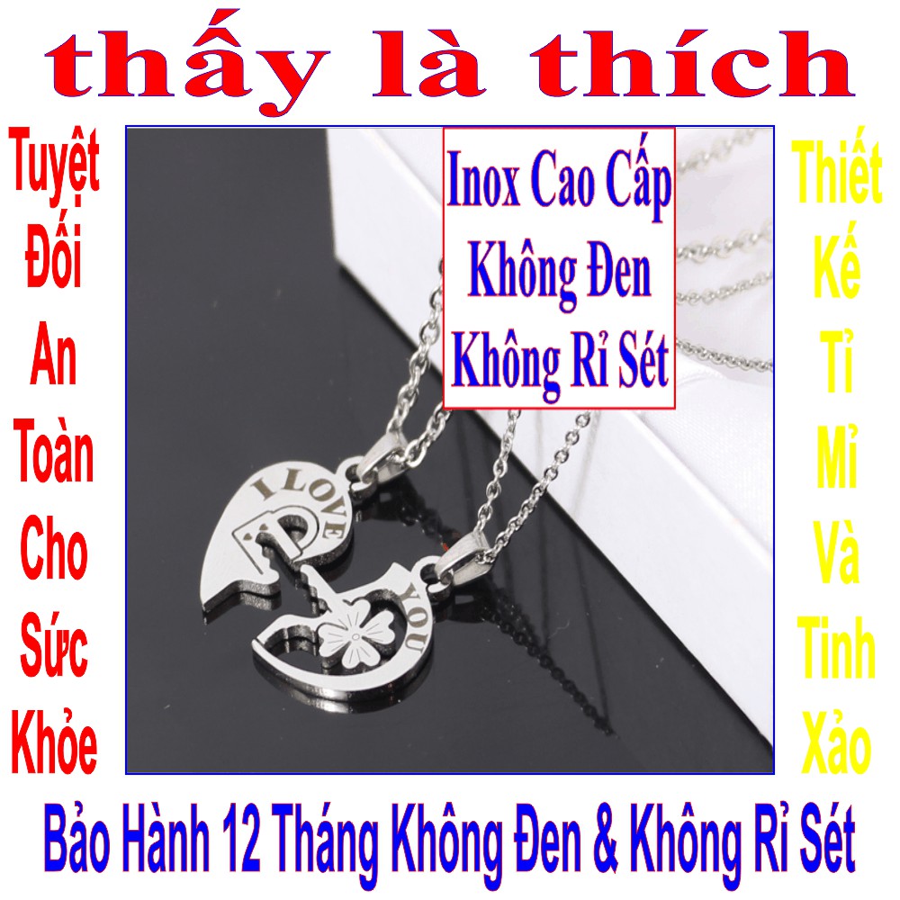 Dây chuyền cặp cao cấp trái tim cỏ bốn lá ổ khóa&chìa khóa tình yêu - Giá bán như trên là 1 cặp = 2 sợi mặt như hình