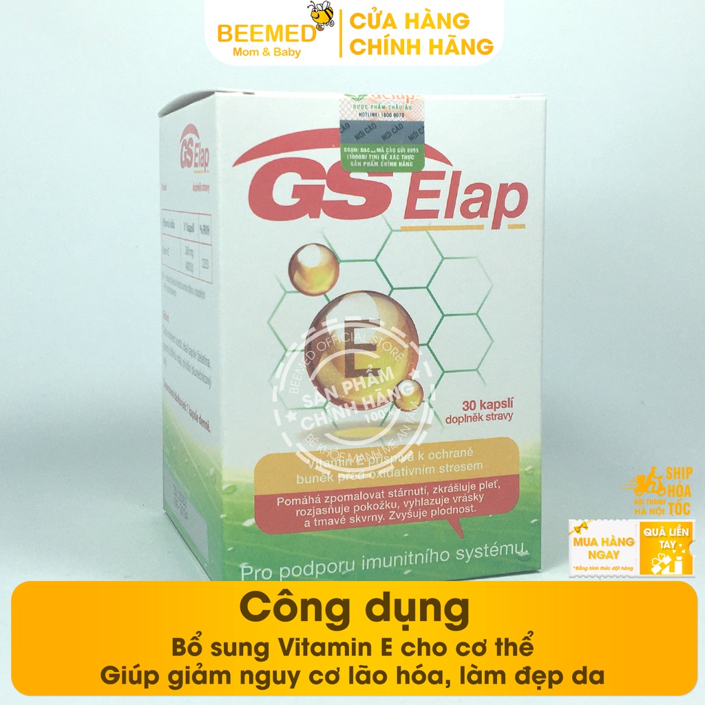 Vitamin E 400IU GS Elap, nhập khẩu từ Châu Âu, hộp 30 viên bổ sung vitamin Enat hữu cơ, đẹp da