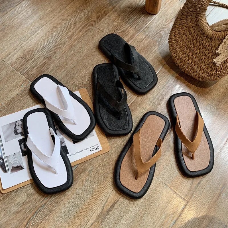 Dép xỏ ngón đế bằng mũi vuông thời trang kèm video thật