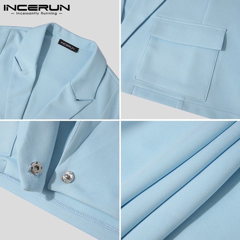 Áo khoác blazer INCERUN tay dài cài nút 3 màu đơn sắc thời trang giản dị cho nam