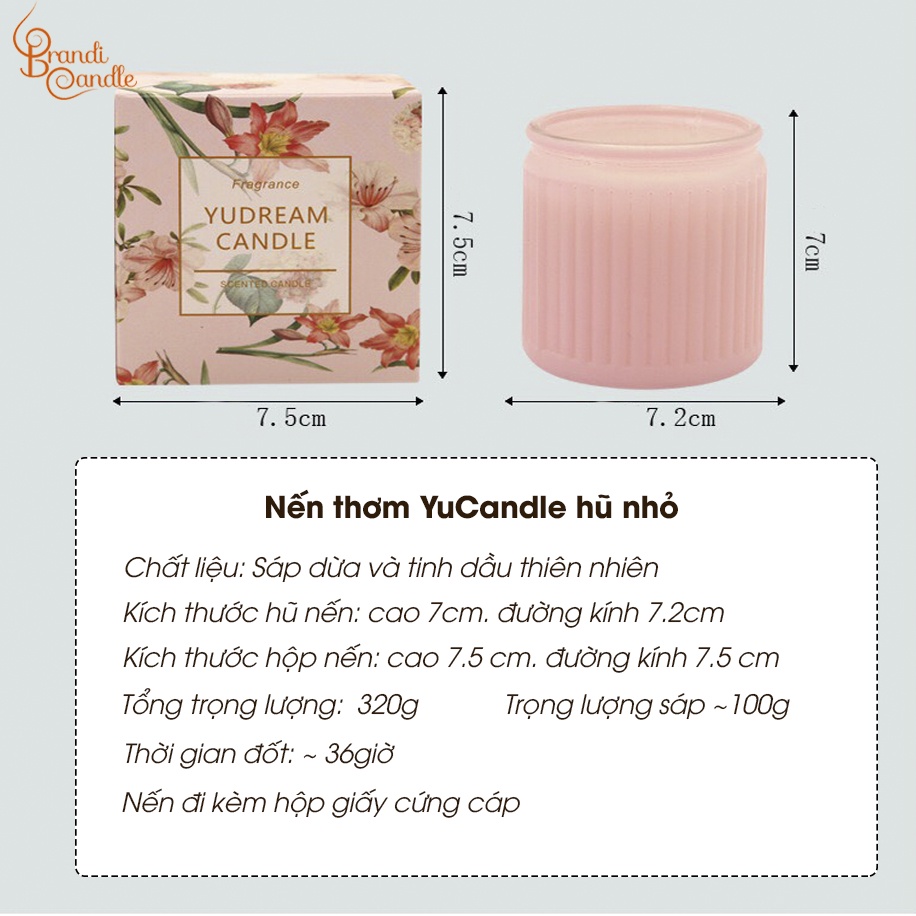 Nến thơm yucandle size nhỏ hũ sắc màu sáp dừa thiên nhiên