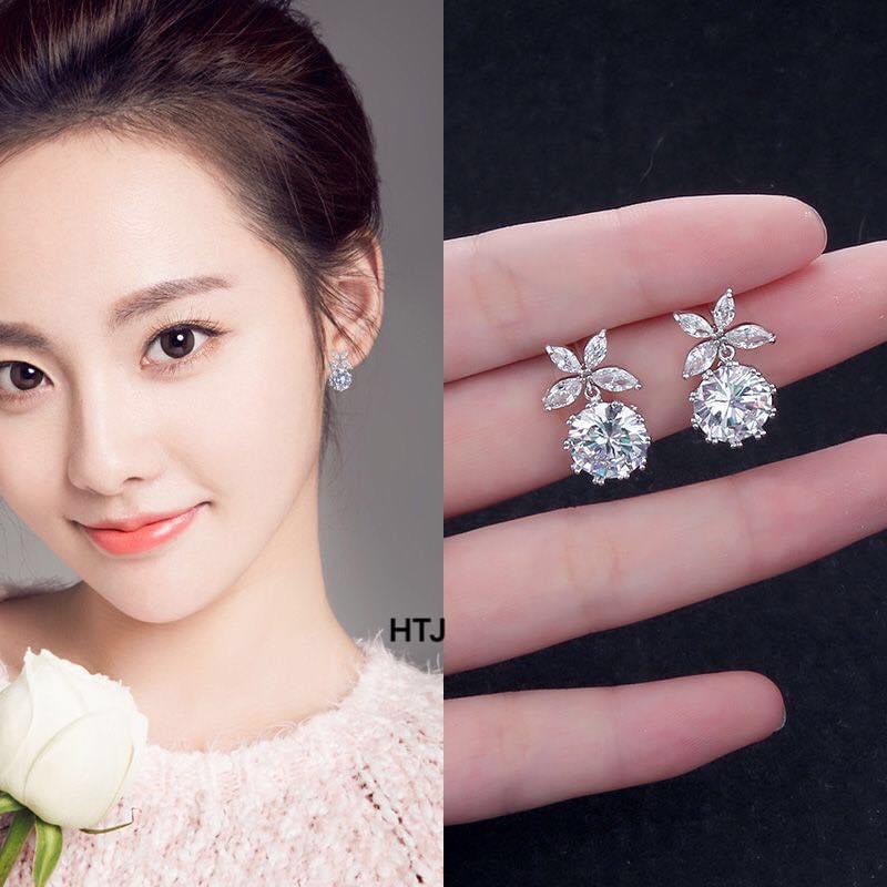 Bông tai nữ bạc thật đính đá trắng sáng đẹp - Kho sỉ bạc Nhất Linh