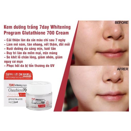 Combo Dưỡng Trắng Da Angel's Liquid 7DAY Whitening Program Glutathione 700V ( Toner &amp; Cream )