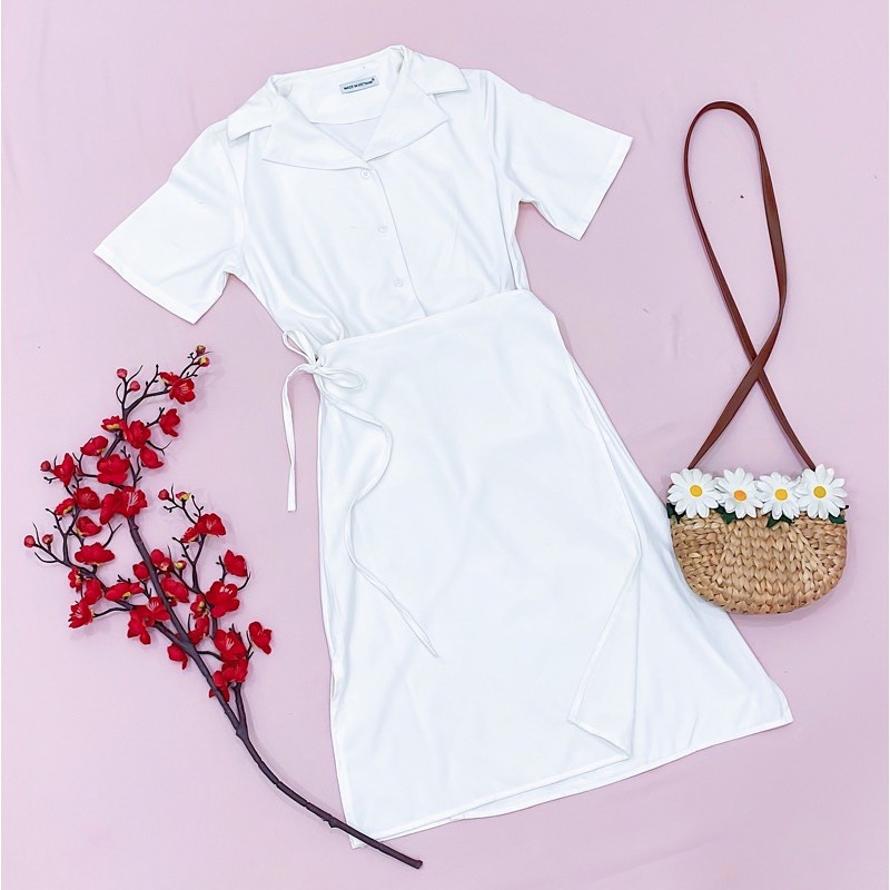 Đầm trắng cổ vest đắp tà (kèm hình thật) | BigBuy360 - bigbuy360.vn