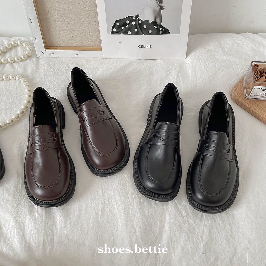 Giày Loafers mũi tròn gót thấp dáng bè phong cách nữ sinh trung học Nhật Bản