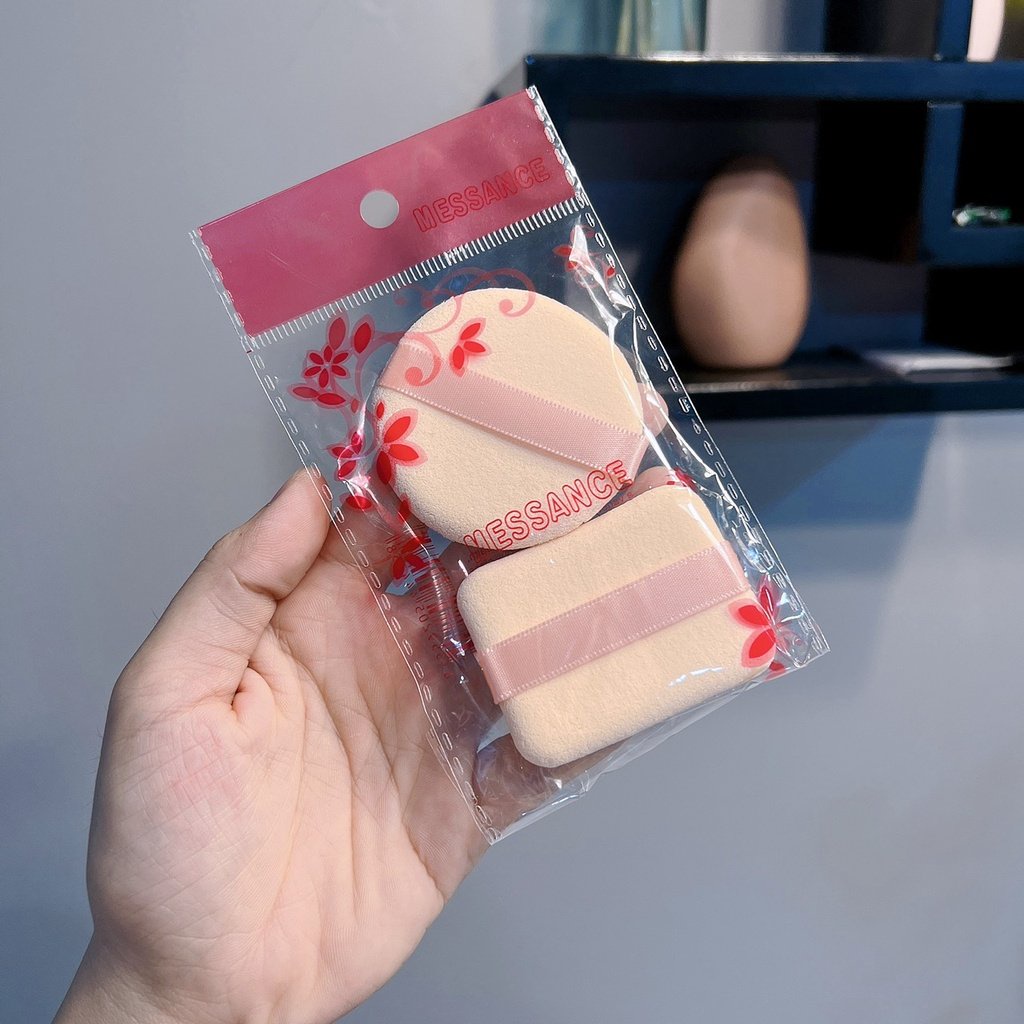 Combo 2 bông mút tròn, vuông tán phấn nước, kem nền, kem lót tiện lợi MESSANCE