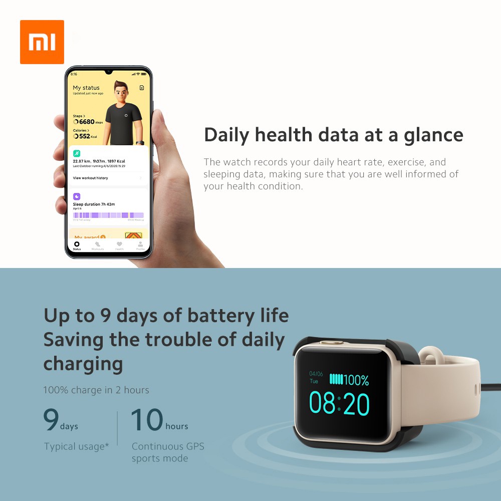 Đồng Hồ Thông Minh Xiaomi Mi Watch Lite Màn hình 1.41 inch Khả năng chống nước 5ATM Quốc tế