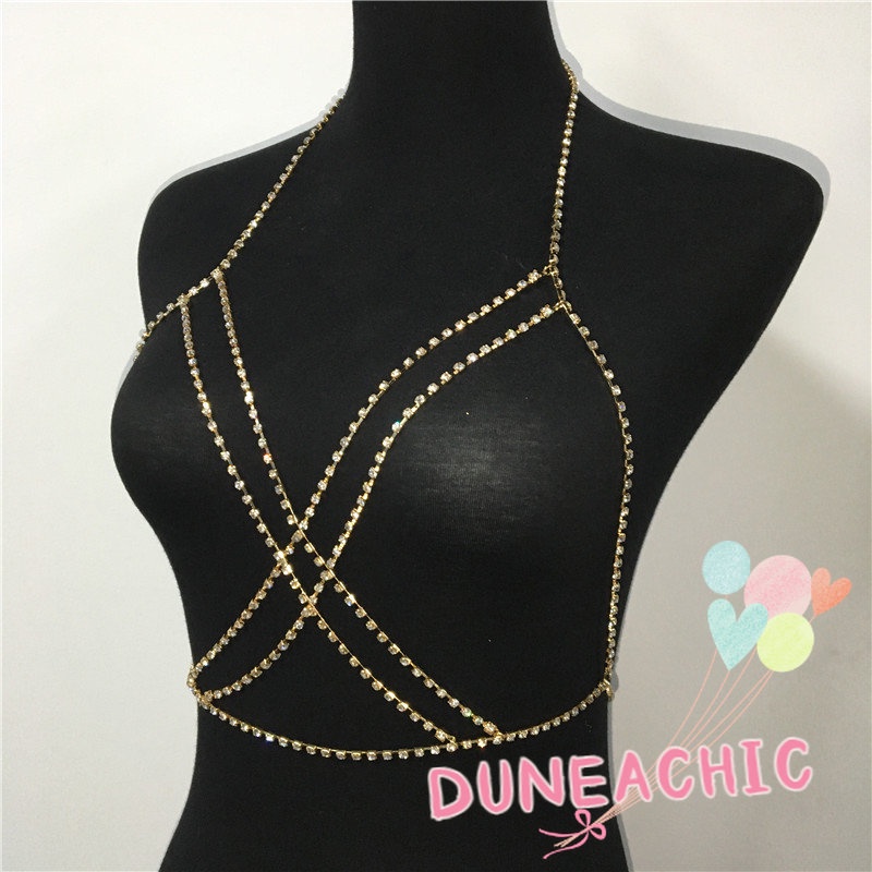 DUNEA Dây chuỗi trang trí cơ thể hình chữ thập đính đá xinh xắn thời trang