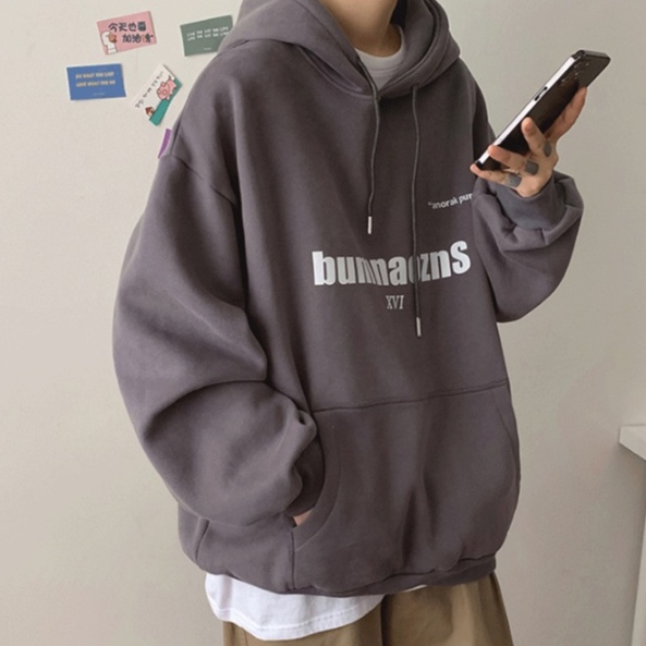 Áo hoodie dáng rộng vải cotton thời trang năng động đơn giản Hàn Quốc cho nam
