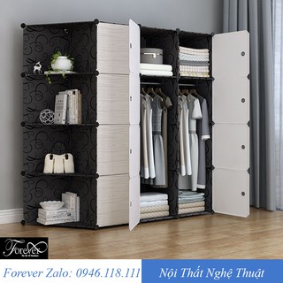 Tủ đựng quần áo lắp ghép 16 ô (4 ô xéo) 147*147*47cm cửa vân gỗ - Nội Thất Nghệ Thuật Forever