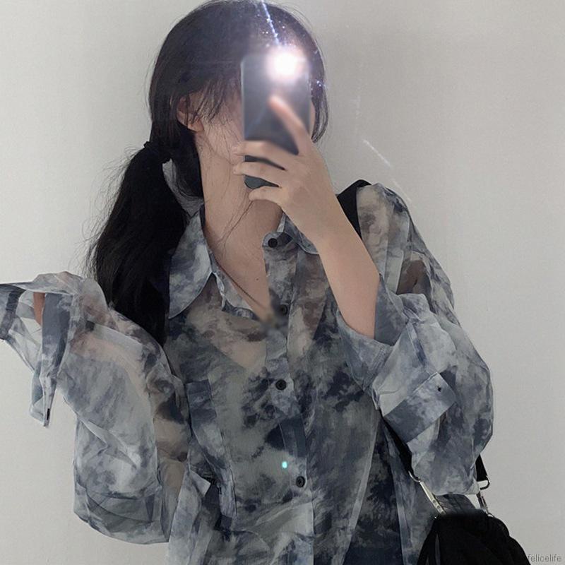 Áo sơ mi voan tay dài dáng rộng nhuộm màu độc đáo thời trang cho nữ