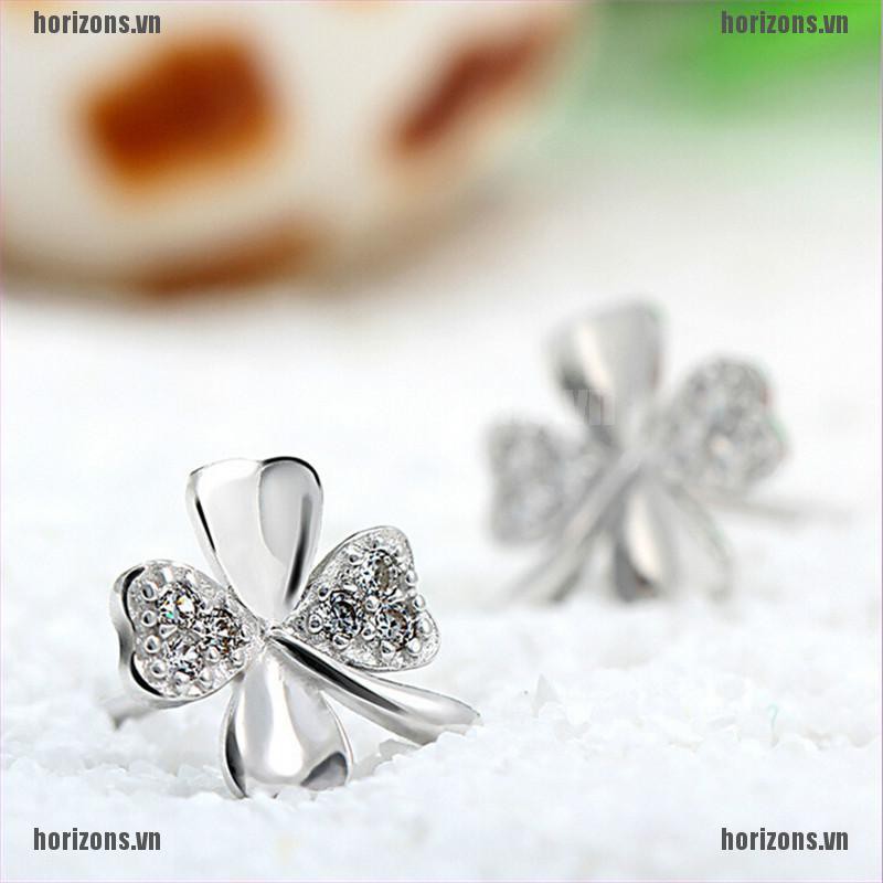 ZA Womens 1 Pair Silver Plated Lucky Clover Love Ms Earrings Jewelry Fine Jewelry FA