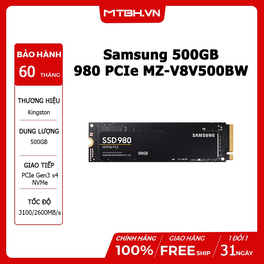 Ssd Samsung 500Gb 980 Pcie Mz-V8V500Bw Nvme M2 2280