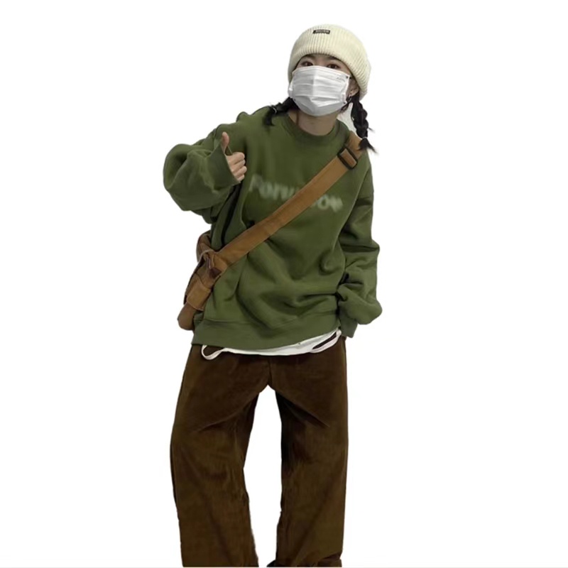 ZHELIHANGFEI Áo Sweater Tay Dài Cổ Tròn Form Rộng Theo Phong Cách Retro