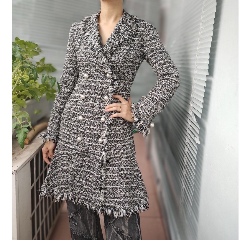 Áo khoác Măng tô Dạ Tweed Hàn second-hand, áo mangto, Trench coat- Đồ Si Bon MT4