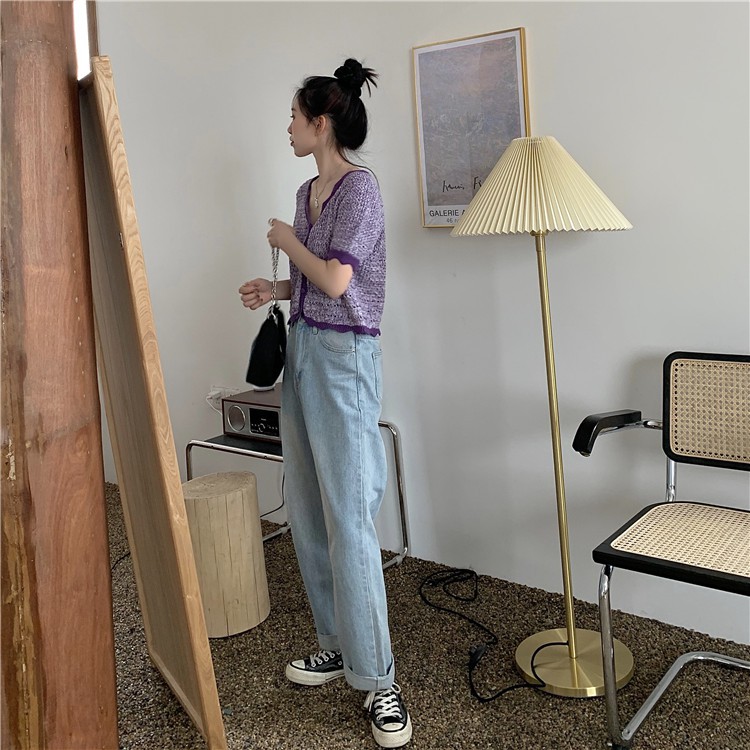 Xiaozhainv Áo Cardigan Xiaozhainv Dệt Kim Tay Ngắn Phong Cách Vintage Hàn Quốc