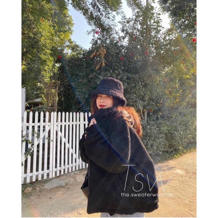 Jacket sweater form rộng oversize tay bồng black color chữ nổi tính t