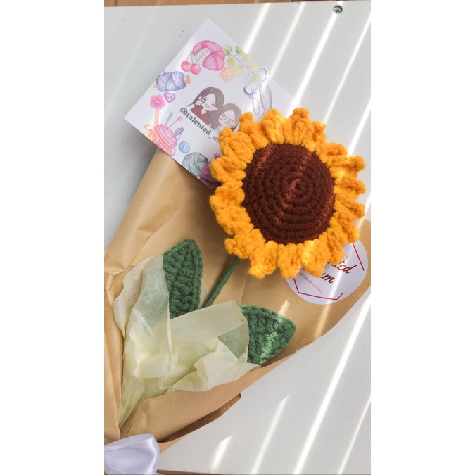 Hoa hướng dương handmade bằng len , hoa len làm quà tặng , trang trí