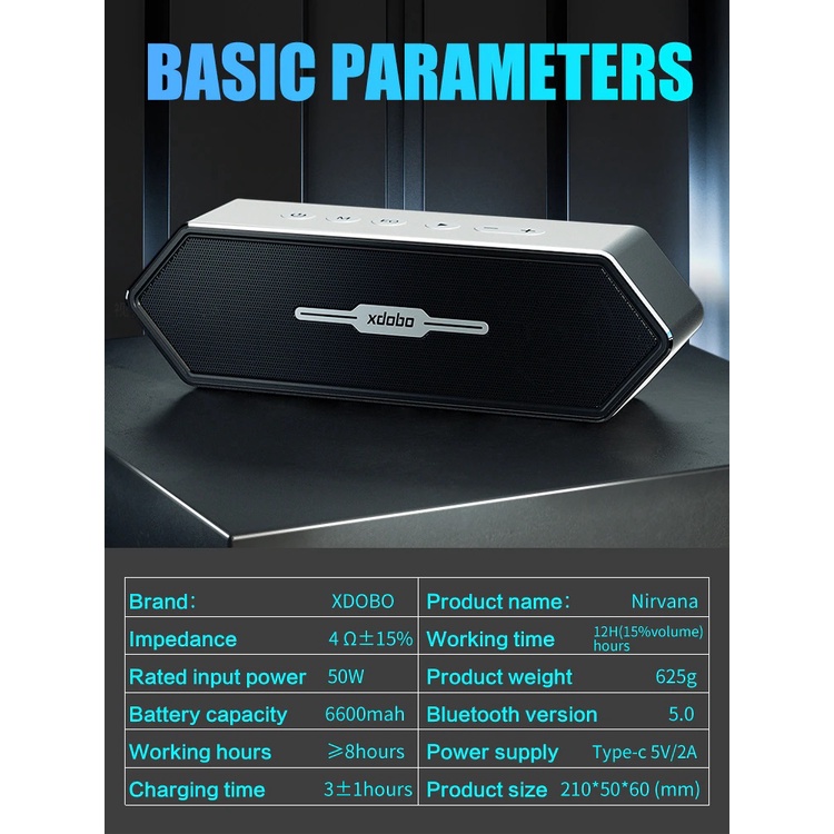 Loa Xdobo Nirvana vỏ nhôm 50w bluetooh 5.0 game 3D stereo