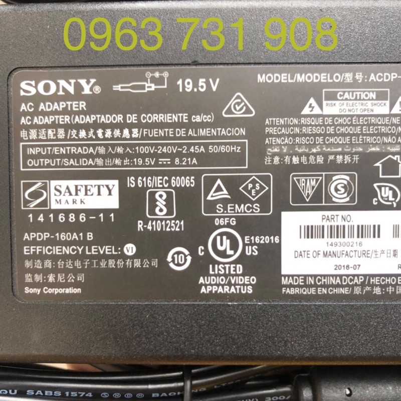 [Mã 263ELHA100K0 hoàn 7% đơn 500K] Adapter nguồn tivi sony 19.5V 8.21A chính hãng