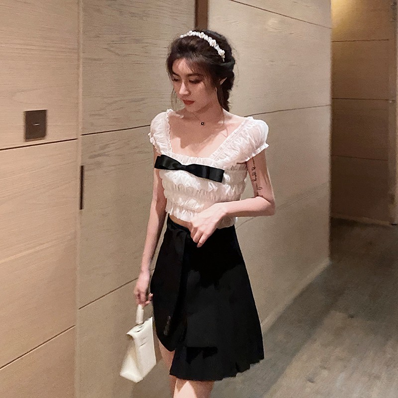 White small camisole female outer wear summer beautiful back bottoming bow short top