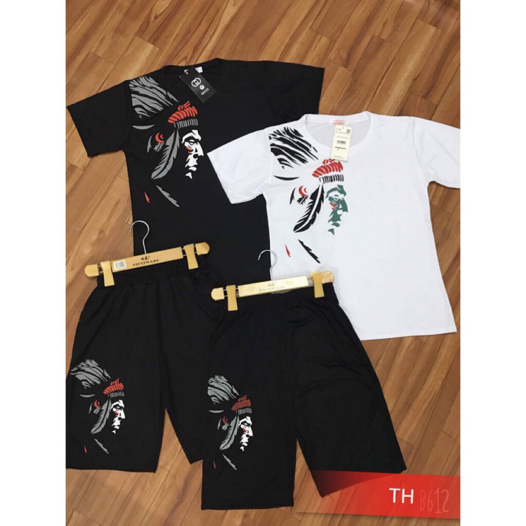 Sét thể thao nam tập gym,FREE SHIP, cổ tròn mẫu hình mặt thổ dân