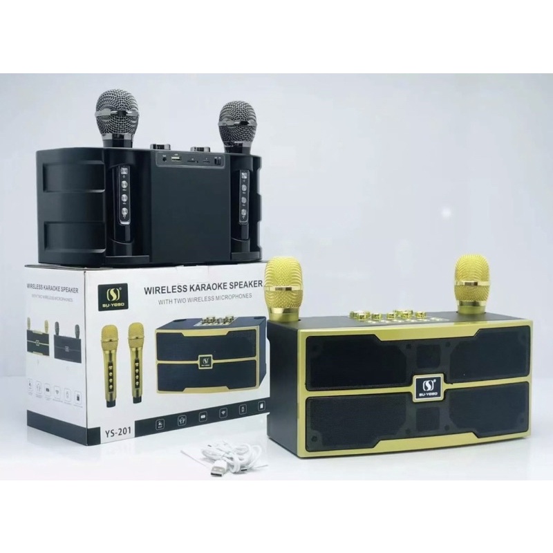 Loa karaoke bluetooth YS 201-YS 202 - Tặng kèm 2 micro không dây SẠC TỰ ĐỘNG