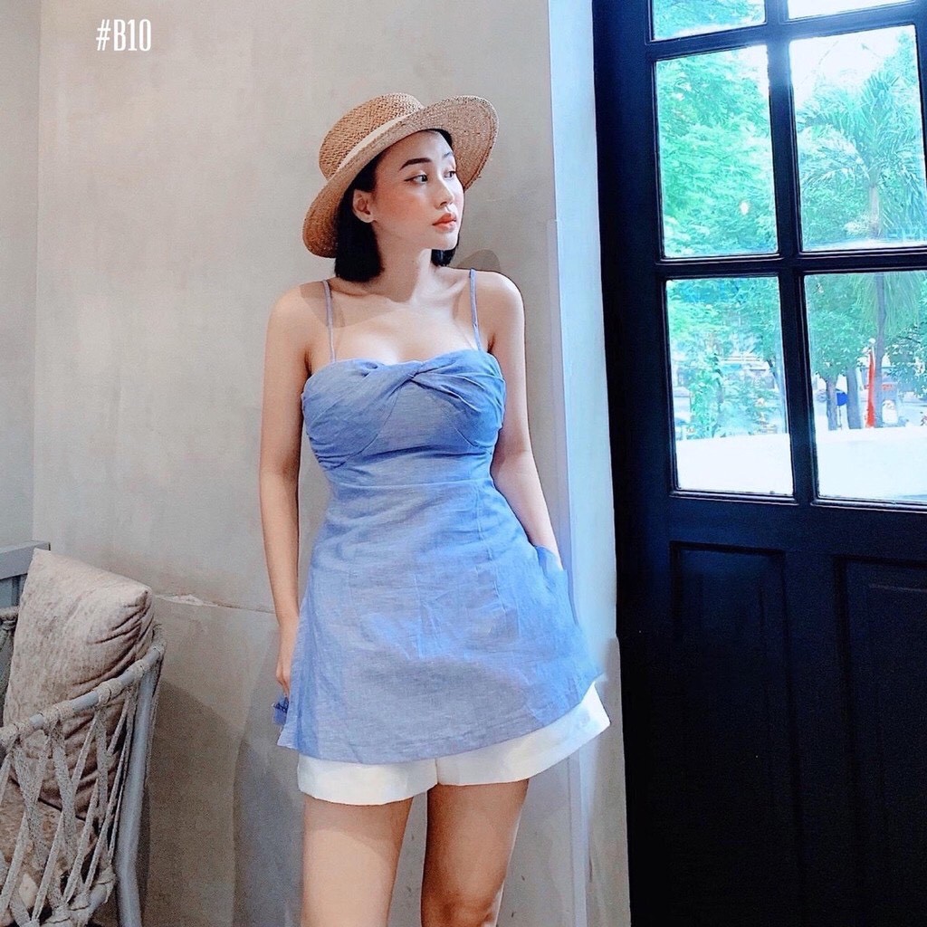 Áo 2 dây xẻ lai dài  chất liệu linen nhiều màu MSB10