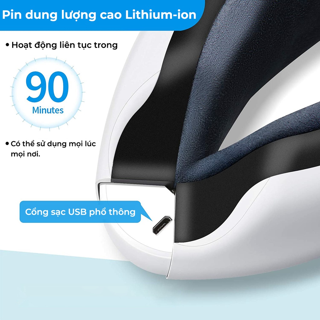 Máy massage mắt 8S cao cấp, 5 chế độ massage, chườm mắt, massage bằng túi khí 9D, rung đa tần kèm nhạc Bluetooth