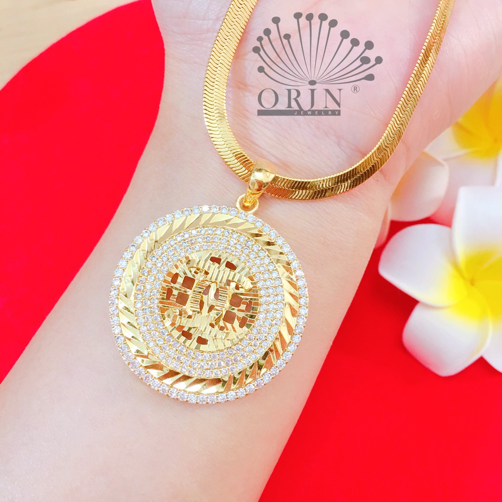 Dây chuyền nữ dạng mì dẹp mặt chữ X viền tròn đính đá cao cấp Orin D4030
