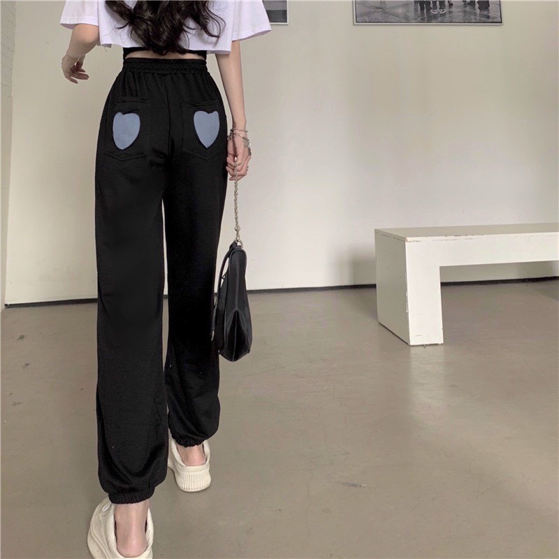 quần jogger tim/Quần ống bom cạp cao siêu hotđủ  màu đen, trắng dễ phối đồ RÔ STORE QD39
