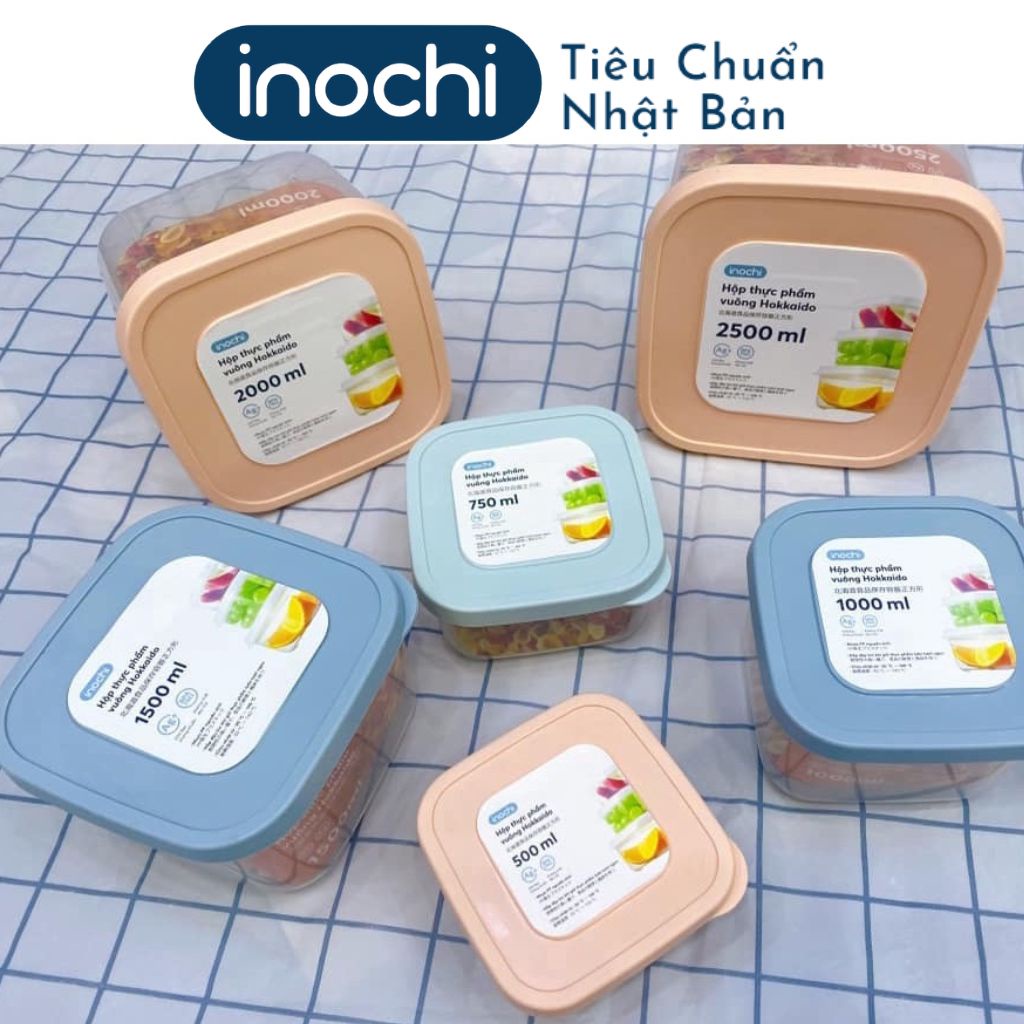 (Chọn Màu) Hộp Đựng Thực Phẩm Vuông HOKKAIDO Inochi, Hộp Nhựa Đựng Thực Phẩm Không BPA, An Toàn Cho Sức Khỏe