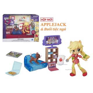 HỘP ♥️ Búp bê APPLEJACK 12cm & Phụ kiện chủ đề Buổi tiệc ngủ cùng Thú cưng - MY LITTLE PONY Minis Doll Playset