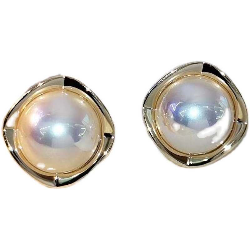 Bông Tai Mạ Bạc 925 Hình Tròn Đính Ngọc Trai Phong Cách Hàn Quốc Đơn Giản