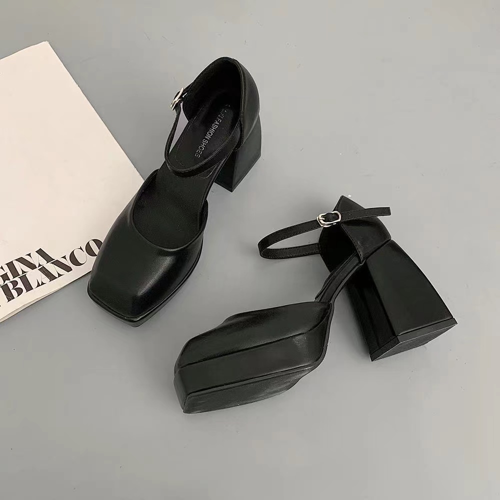 Giày Cao Gót 9cm Mũi Vuông Chất Liệu Da Cao Cấp Thời Trang