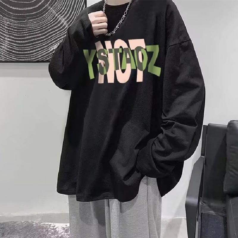 Áo Thun Tay Dài Cổ Tròn Dáng Rộng In Họa Tiết Hoạt Hình Phong Cách Hip Hop Nhật Bản Cho Nam size M-5XL