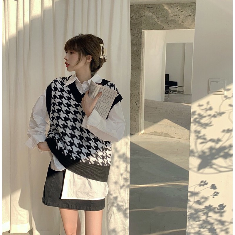 [CÓ SẴN] Áo Len Ghile (Gile) Hàng Dệt Kim Dày Dặn Hoạ Tiết HOUNDSTOOTH Thời Thượng - Hàng Quảng Châu loại 1 | BigBuy360 - bigbuy360.vn