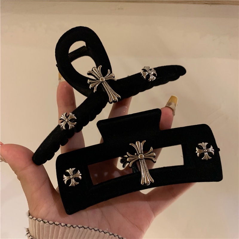 Kẹp Tóc Đính Nơ Bằng Nhung Đen Cỡ Lớn Thời Trang Cho Nữ