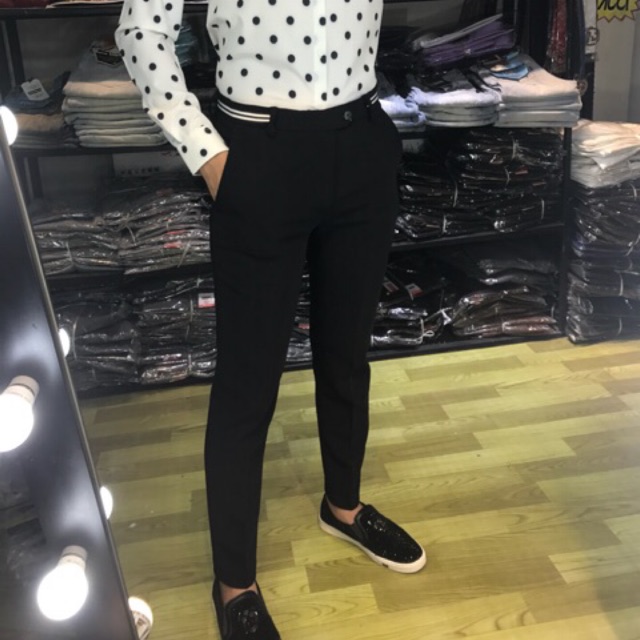 Xả Hàng Quần Tây Nam Đen Phối Viền Thắt Lưng Hàn Quốc