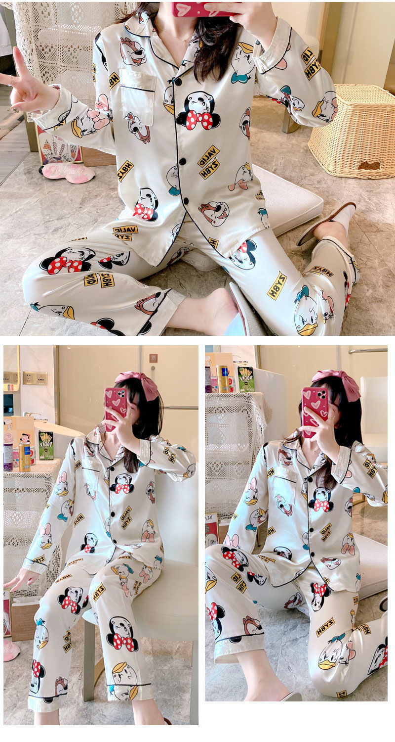 【COD】Bộ đồ Ngủ Bằng Lụa Pajama Bộ đồ Dài Tay Mỏng