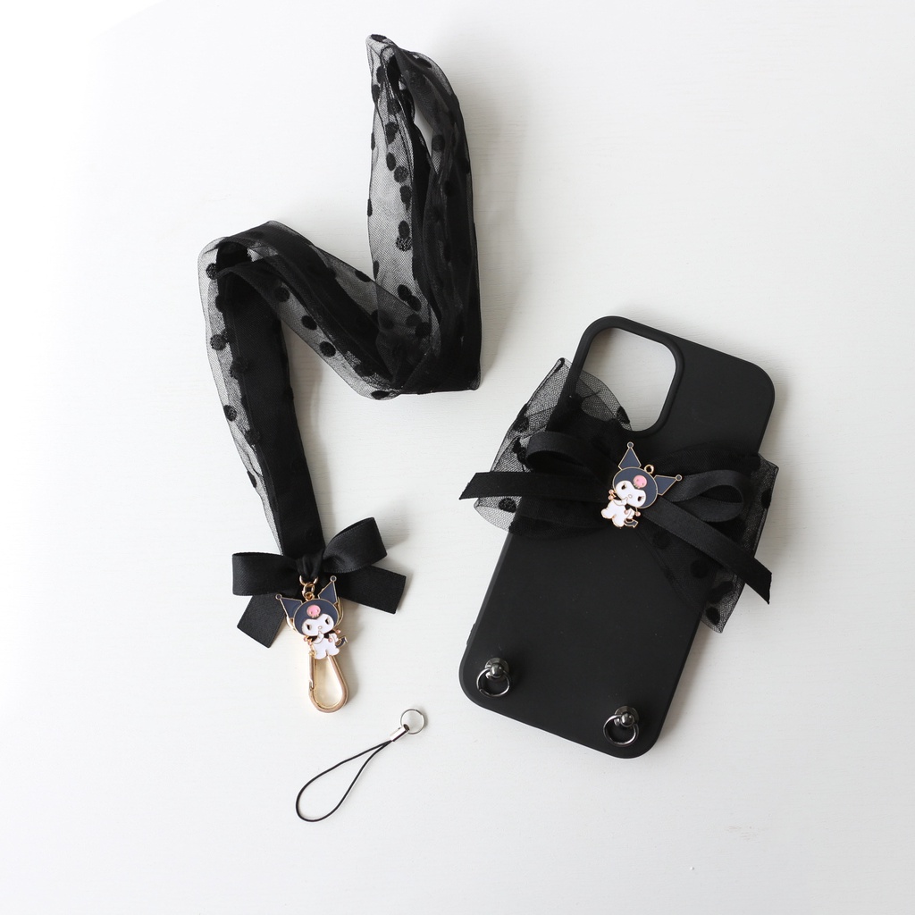 Dây Đeo Điện Thoại Hai Lớp Họa Tiết Chấm Bi Ren / Nơ Kuromi Melody Ngọt Ngào