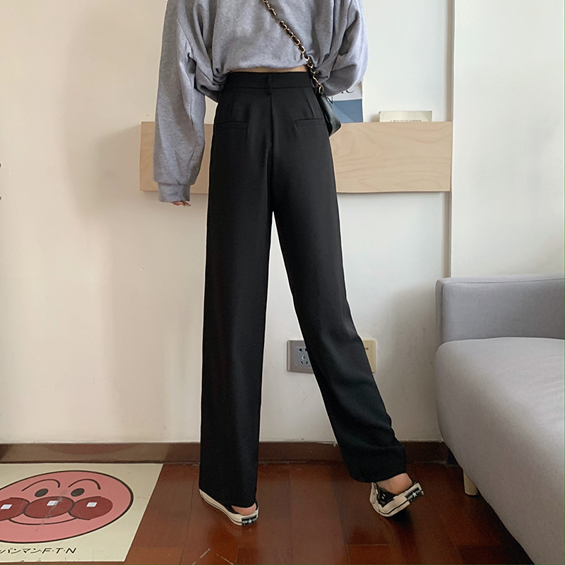 Quần dài lưng cao màu trơn kiểu dáng đơn giản 37735