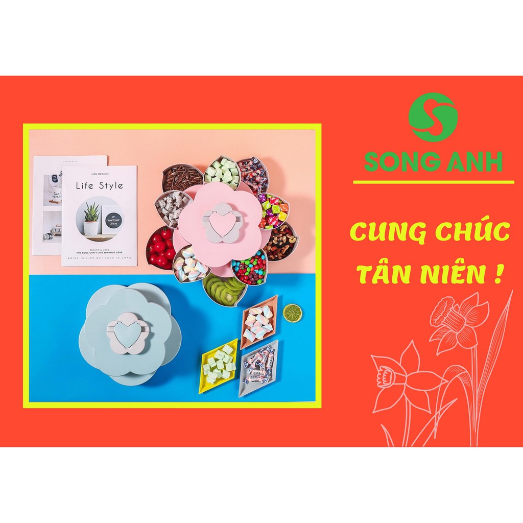 Khay mứt đựng bánh kẹo tết 2 tầng tặng kèm set 10 bao lì xì tết cực đẹp