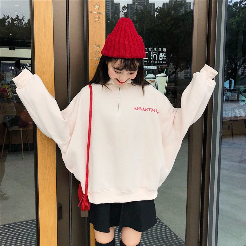 [HD51] Áo sweater nỉ bông nữ ulzzang có khóa dáng rộng tay phồng hàn quốc - Liti shop