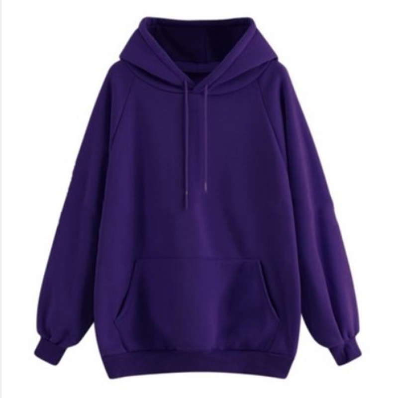 Áo hoodie IELGY tay dài dáng rộng màu trơn lót nhung dày dặn thời trang Hàn Quốc cho nữ