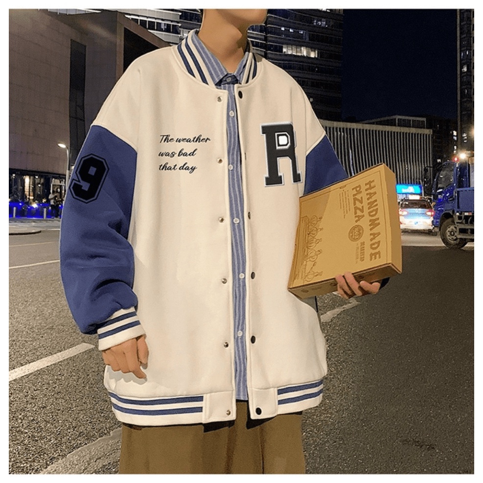 ÁO KHOÁC BOMBER NAM HỌA TIẾT CHỮ R TIA SÉT CÁNH TAY THỜI TRANG CÁ TÍNH SÀNH ĐIỆU